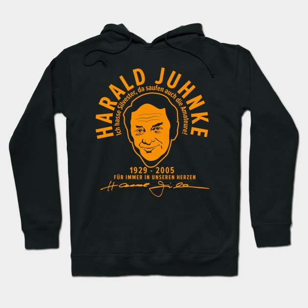 Harald Juhnke Portrait Logo - „Ich hasse Silvester“ Quote Design Hoodie by Boogosh